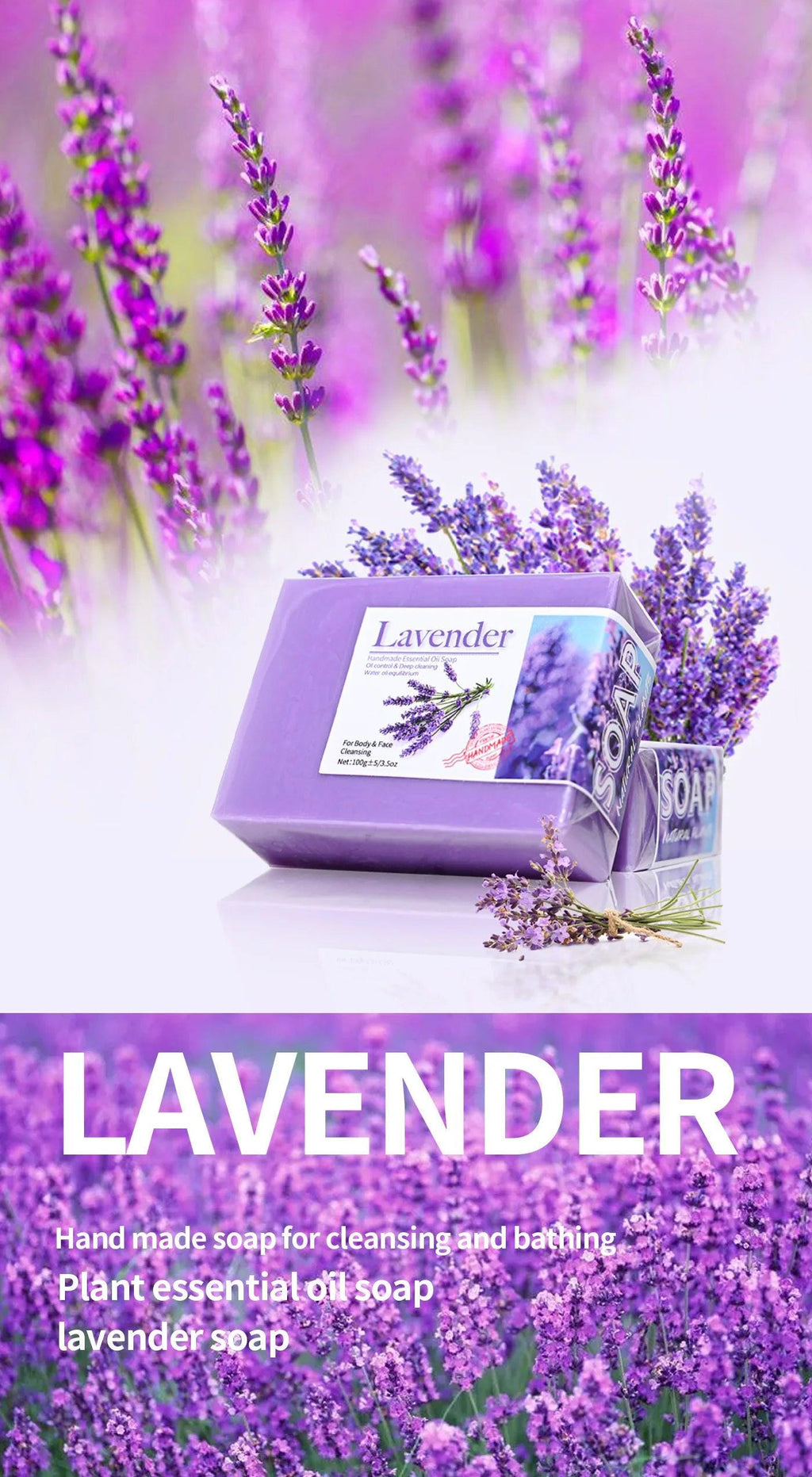 Natural Organic Lavender Essential Oil Soap Handmade Soap for Cleansing, Refreshing, Oil Control, Bath Soap