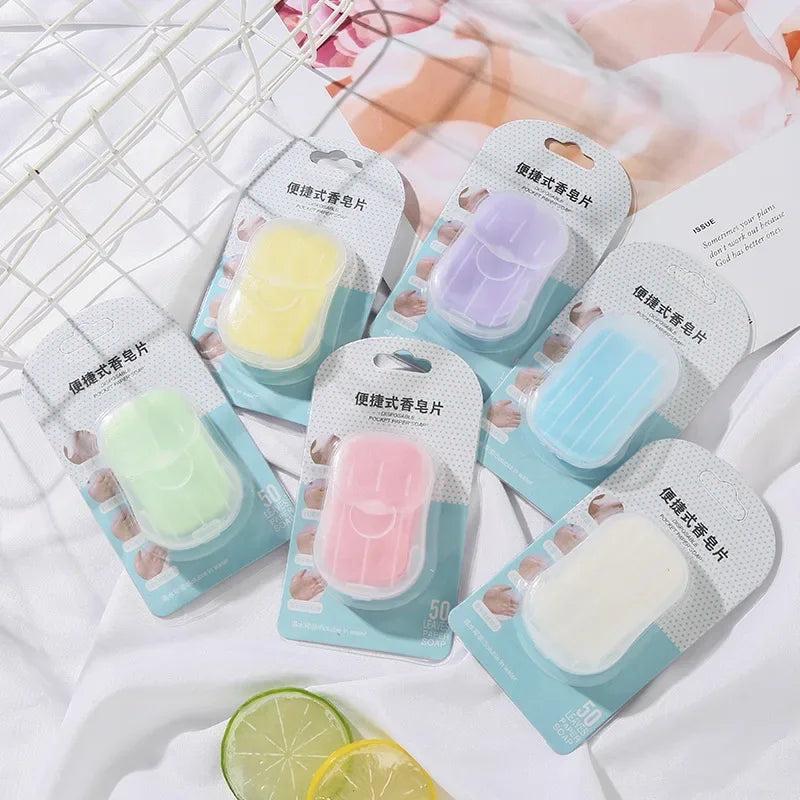 50pack Disposable Paper Soap Portable Paper Soap with Plastic Box Foaming Paper Soap for Outdoor Camping Hiking Travel